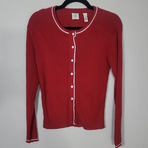 Vintage GAP Womens Chunky Knit Button Up Cardigan Size M Red Cotton
